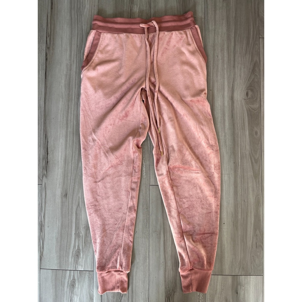 Felina Velour Jogger Pants Womens Small Pink High Rise Tapered Leg Drawstring